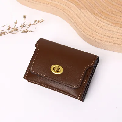 Women Simple Solid Color Flap Lock Square Mini Wallet