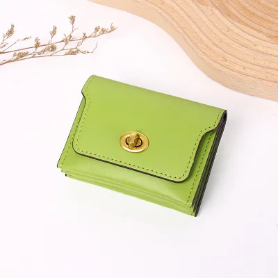 Women Simple Solid Color Flap Lock Square Mini Wallet