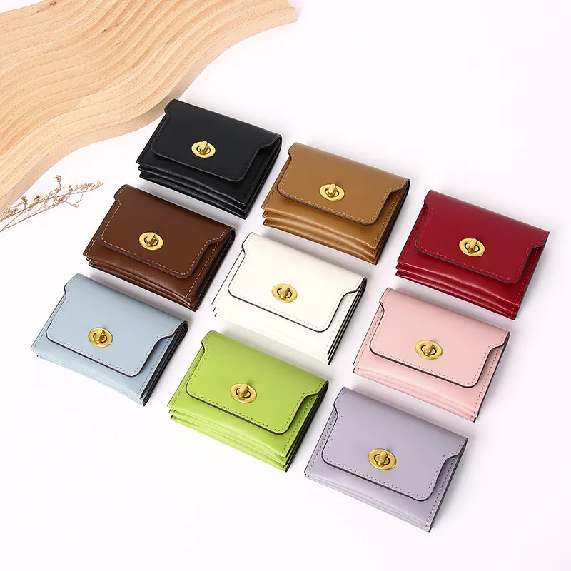 Women Simple Solid Color Flap Lock Square Mini Wallet