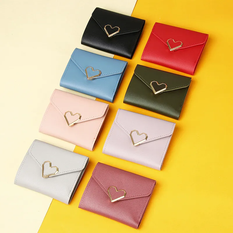 Women Fashion Heart Shape Flap Square Mini PU Leather Wallet