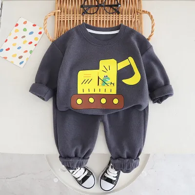 Kids Toddler Boys Spring Autumn Casual Cute Cartoon Print Long Sleeve Cotton Pullover Sweatshirts Trousers Set Two-Piece