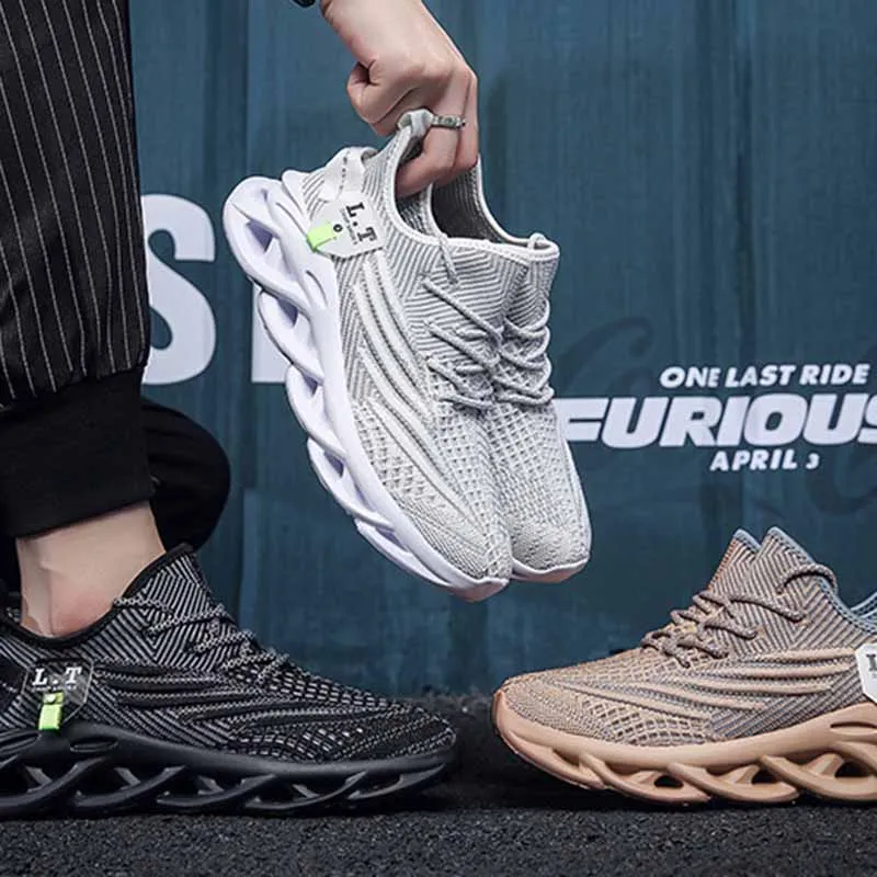 Men Fashion Casual Sports Thick-Soled Mesh Cloth Lace-Up Sneakers