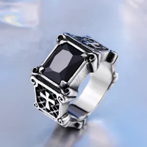 Men Fashion Casual Vintage Punk Cross Blackstone Ring