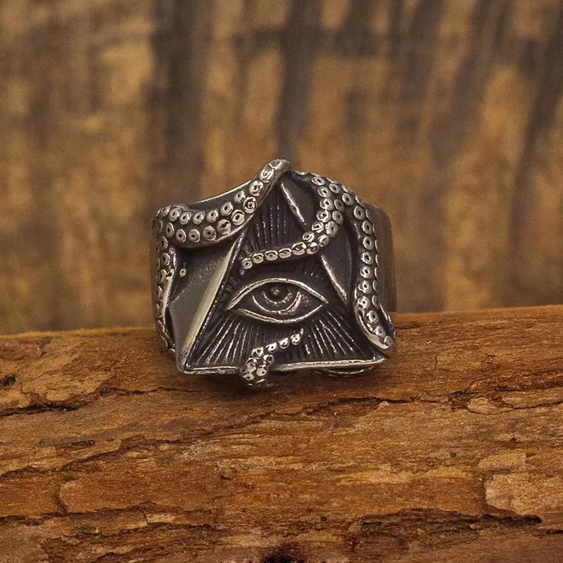 Men Vintage Octopus Full Eye Stainless Steel Ring