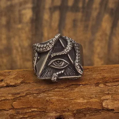 Men Vintage Octopus Full Eye Stainless Steel Ring