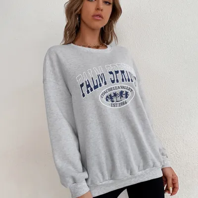 Women Casual Alphabet Print Pullover Sweatshirt
