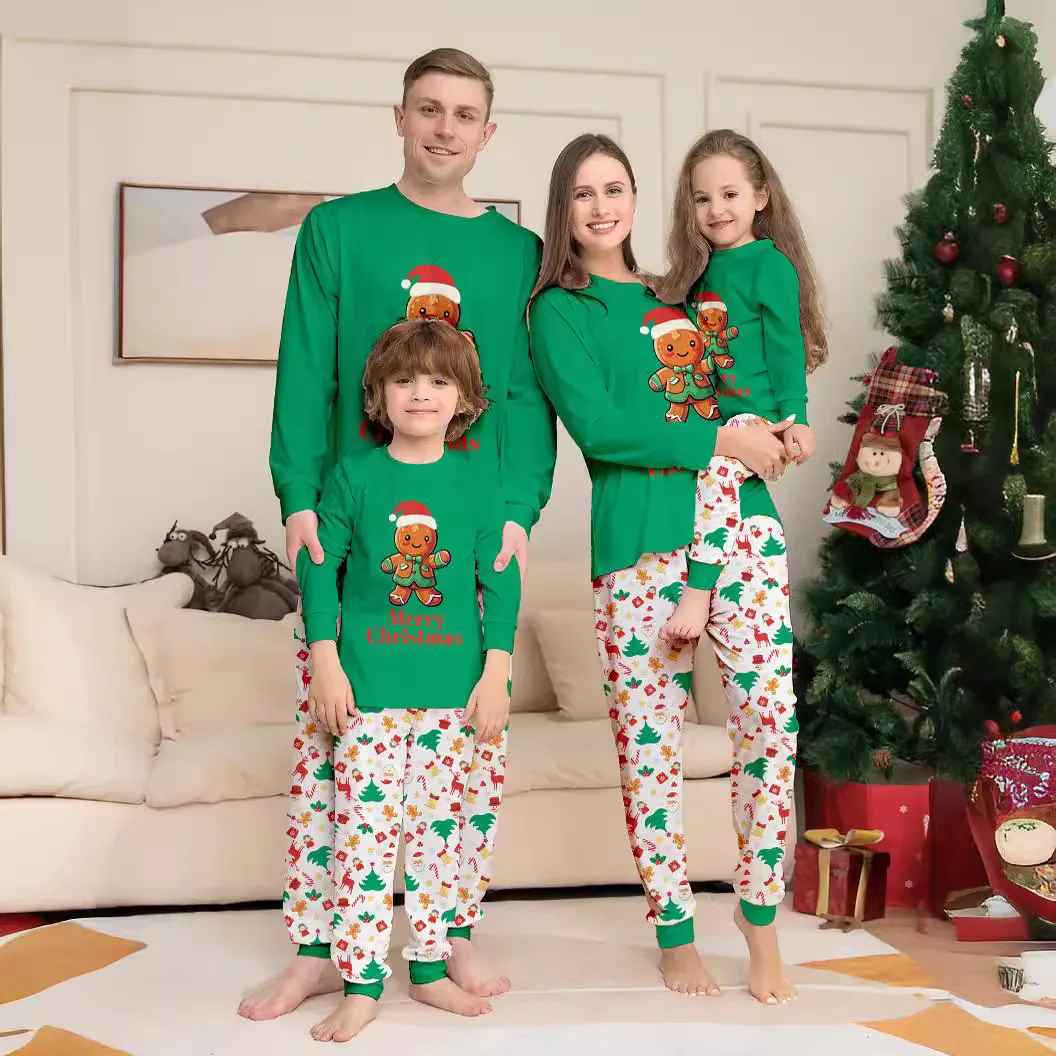 Christmas Cute Gingerbread Man Letter Print Family Pajamas Set
