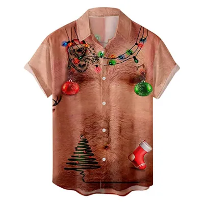 Men Cartoon Santa Christmas Tree 3D Print Short Sleeve Shirt