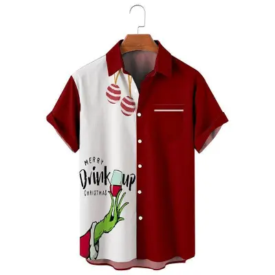 Men Cartoon Santa Christmas Tree 3D Print Short Sleeve Shirt