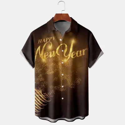 Men Cartoon Santa Christmas Tree 3D Print Short Sleeve Shirt