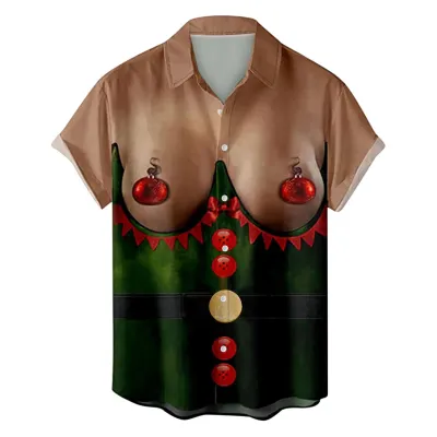 Men Cartoon Santa Christmas Tree 3D Print Short Sleeve Shirt