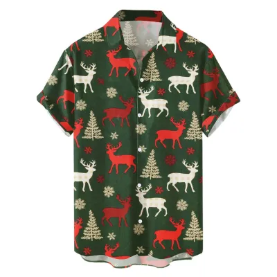 Men Cartoon Santa Christmas Tree 3D Print Short Sleeve Shirt