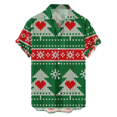 Men Cartoon Santa Christmas Tree 3D Print Short Sleeve Shirt