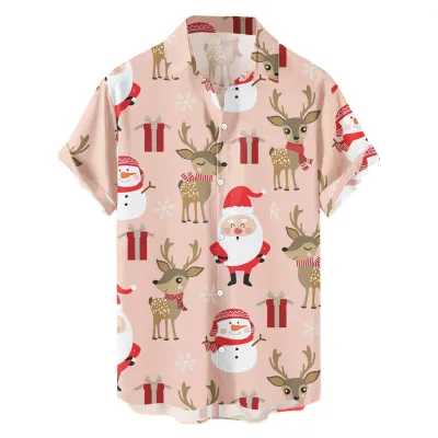 Men Cartoon Santa Christmas Tree 3D Print Short Sleeve Shirt