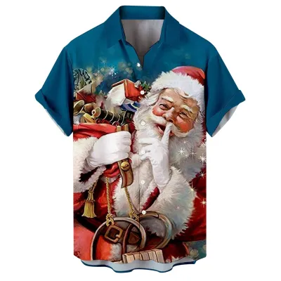Men Cartoon Santa Christmas Tree 3D Print Short Sleeve Shirt
