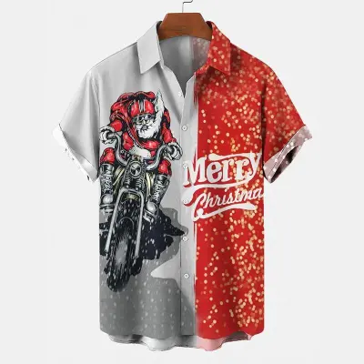 Men Cartoon Santa Christmas Tree 3D Print Short Sleeve Shirt