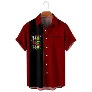 Men Cartoon Santa Christmas Tree 3D Print Short Sleeve Shirt