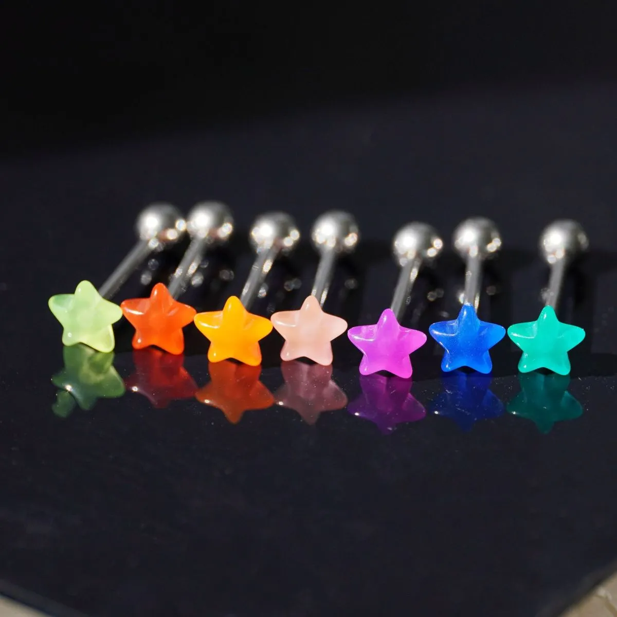 Women Fashion Simple Luminous Stars Acrylic Tongue Nail Body Piercing Jewelry Stainless Steel 10-Bag
