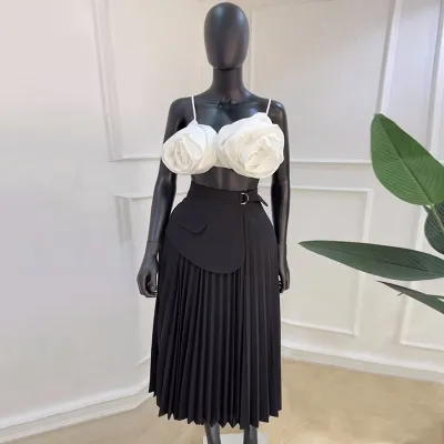 Summer Women High Waist A-Line Pleated Midi Skirt