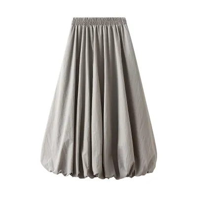 Summer Women Casual Solid Color High Waist Lantern Skirt