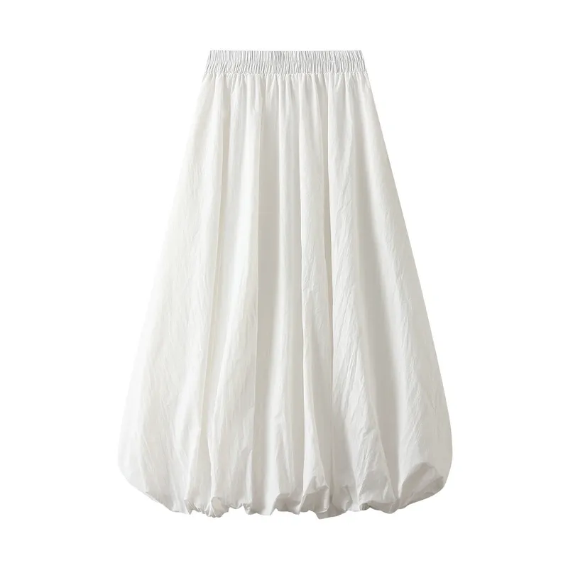 Summer Women Casual Solid Color High Waist Lantern Skirt