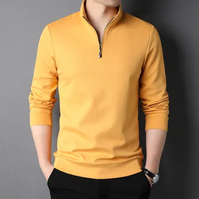 Autumn Cotton Men Long-Sleeved Casual Collar Zipper Solid Color Sweatshirt Custom