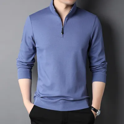 Autumn Cotton Men Long-Sleeved Casual Collar Zipper Solid Color Sweatshirt Custom