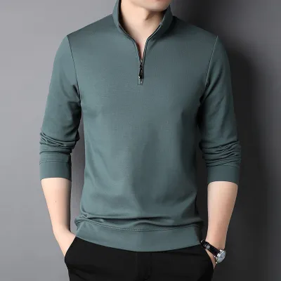 Autumn Cotton Men Long-Sleeved Casual Collar Zipper Solid Color Sweatshirt Custom