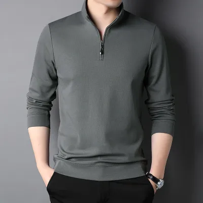 Autumn Cotton Men Long-Sleeved Casual Collar Zipper Solid Color Sweatshirt Custom
