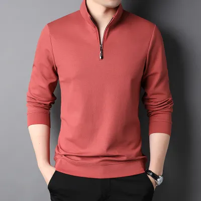 Autumn Cotton Men Long-Sleeved Casual Collar Zipper Solid Color Sweatshirt Custom