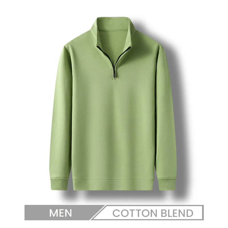 Autumn Cotton Men Long-Sleeved Casual Collar Zipper Solid Color Sweatshirt Custom