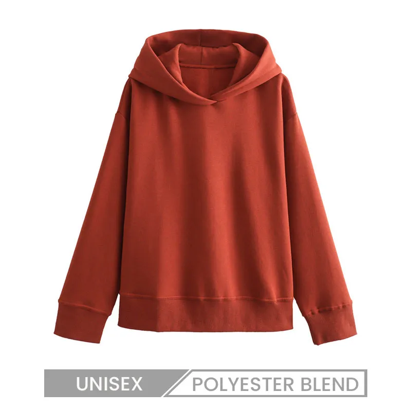 Autumn Men Women Solid Color Pullover Loose Fleece-Lined Hoodie