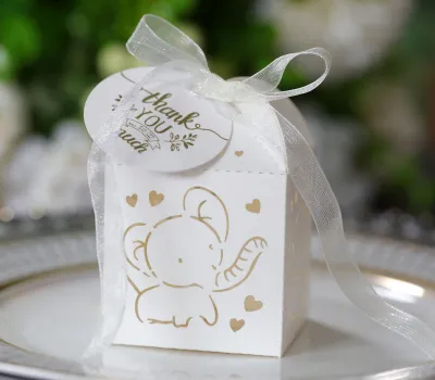 Simple Creative Wedding Party Hollow Heart-Shaped Elephant Pattern Candy Packaging Box