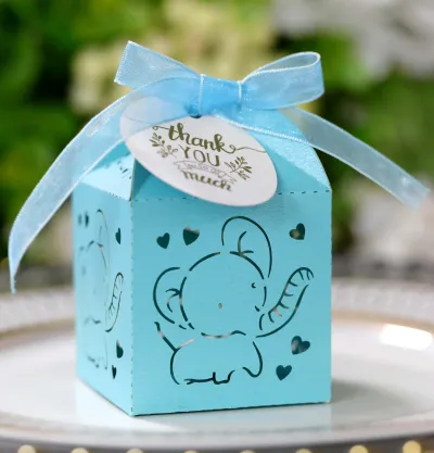 Simple Creative Wedding Party Hollow Heart-Shaped Elephant Pattern Candy Packaging Box