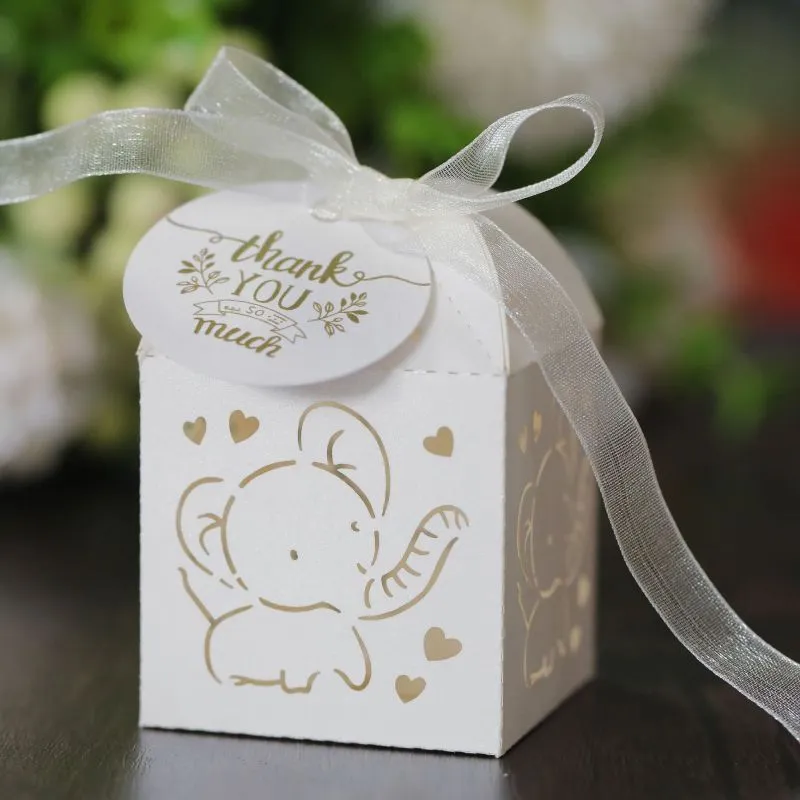 Simple Creative Wedding Party Hollow Heart-Shaped Elephant Pattern Candy Packaging Box