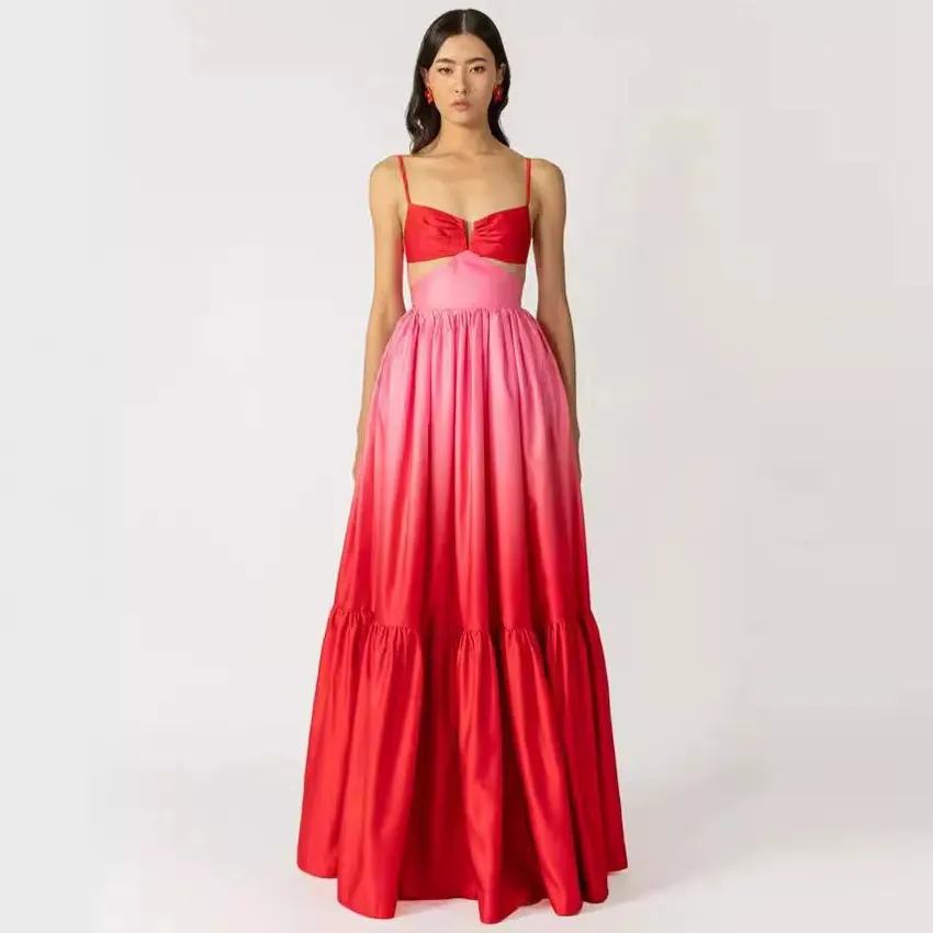 Summer Women Fashion Sexy Gradient Sling Maxi Dress