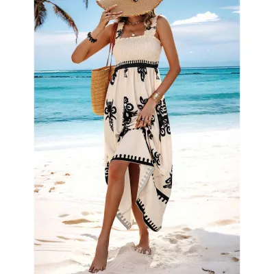 Summer Women Casual Sleeveless Boat Neck Floral Print Maxi Dress
