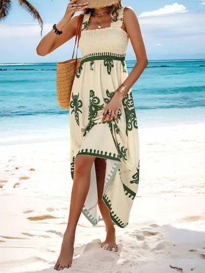 Summer Women Casual Sleeveless Boat Neck Floral Print Maxi Dress