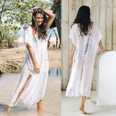 Summer Women Casual Sexy V-Neck Hollow Knitted Bikini Swimwear Sun Protection Cover-Up