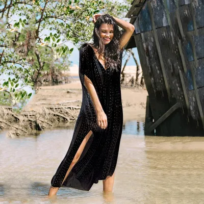 Summer Women Casual Sexy V-Neck Hollow Knitted Bikini Swimwear Sun Protection Cover-Up