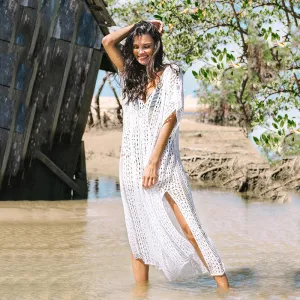 Summer Women Casual Sexy V-Neck Hollow Knitted Bikini Swimwear Sun Protection Cover-Up