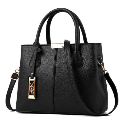 Women Fashion Solid Color Large Capacity PU Tote Handbag with Zipper Closure
