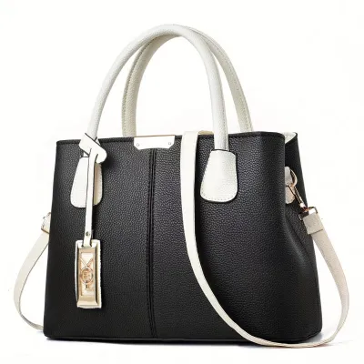 Women Fashion Solid Color Large Capacity PU Tote Handbag with Zipper Closure