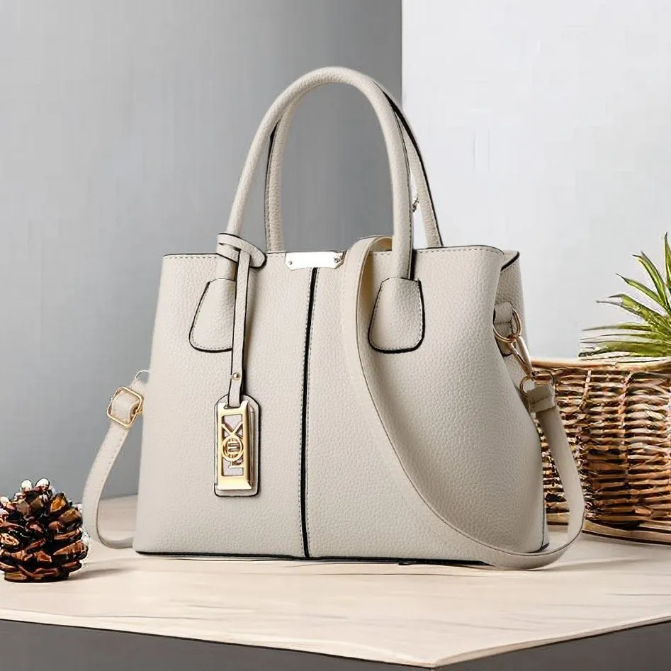 Women Fashion Solid Color Large Capacity PU Tote Handbag with Zipper Closure