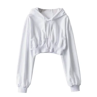 Women's Fashion Spring Loose Long Sleeve High Waist Solid Color Crop Sweatshirt