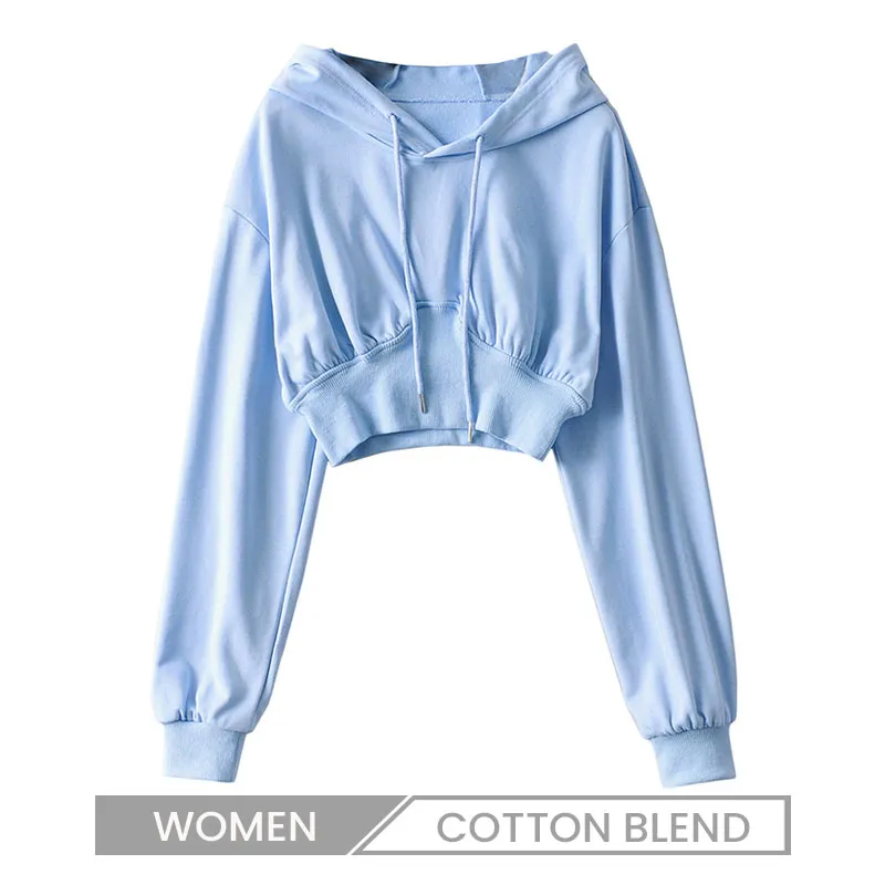 Women's Fashion Spring Loose Long Sleeve High Waist Solid Color Crop Sweatshirt