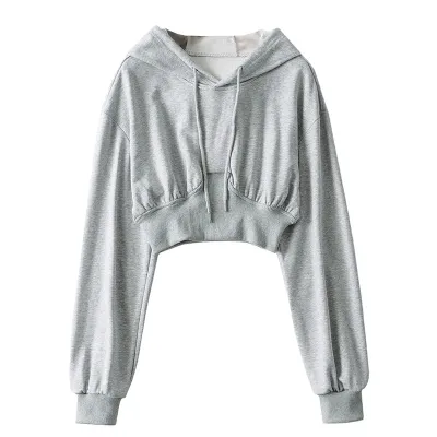 Women's Fashion Spring Loose Long Sleeve High Waist Solid Color Crop Sweatshirt