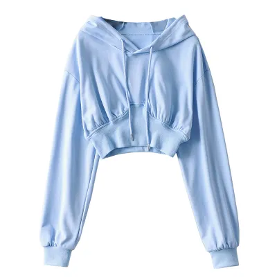 Women's Fashion Spring Loose Long Sleeve High Waist Solid Color Crop Sweatshirt
