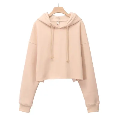 Women Fleece-Lined Pullover Crop Hoodie Street Fashion Autumn Winter