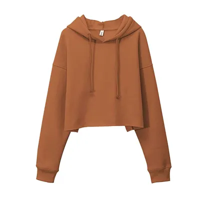Women Fleece-Lined Pullover Crop Hoodie Street Fashion Autumn Winter